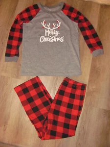 Kids Holiday Merry Christmas Reindeer Plaid Buffalo Check pajamas Size 6/7 EUC - Picture 1 of 3