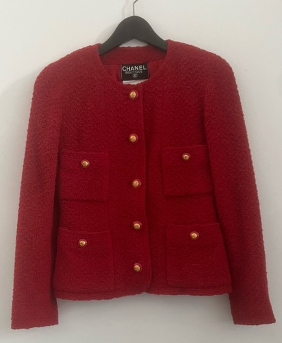 Raro classico vintage Chanel tweed rosso 1993A Karl Lagerfeld taglia XS S 32 34 0 2