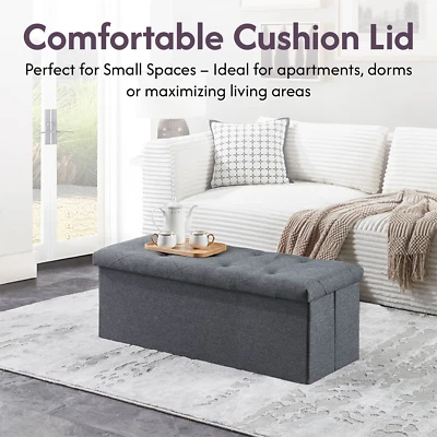 35" Storage Ottoman Bench Folding Footrest Chest End of Bed Stool，Padded Seat - Image 1 of 4