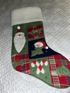 Felt Fleece Embellished W/Santa Snowman Gift Holly Christmas Sequin Stocking 18" - Picture 1 of 11