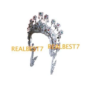 Queens Tiara Chui Chai Dancer Head Face Armor, Jeweled Beads + Gold Leaf Costume - Picture 1 of 5