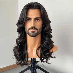 Natural Look, Tangle-Free Men's Black Loose Curly Wig - Lightweight & Breathable - Picture 1 of 5