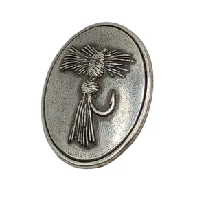 Ivan Fly Fishing Hook Oval Concho Barbed Screw Back Silver Tone Taiwan Vintage - Picture 1 of 2