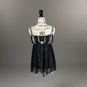 Victoria's Secret Babydoll Lingerie Black Lace Trim Sheer Mini Dress M - Picture 1 of 5