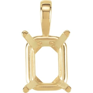 12mm x 16mm Emerald Cut 10k Yellow Gold Basket 4 Prong Pendant Setting Mount USA - Picture 1 of 3