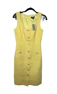 J. Crew Yellow Sophia Sleeveless Midi Dress Tweed Old Money Size 0 Wool Blend C1 - Picture 1 of 12