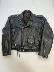 Giacca Motociclista Vintage Hot Leather Uomo Pelle Nera Tg 48 - Foto 1 di 19