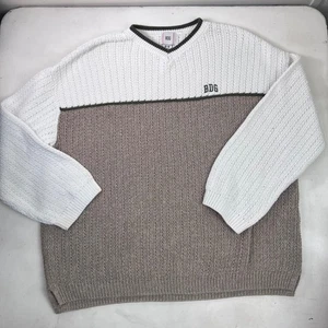 BDG Urban Outfitters Sweater Knit Colorblock White Beige V Neck Medium READ - Picture 1 of 12