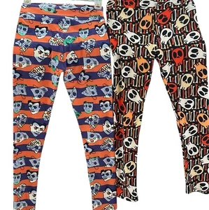 2 Pair LuLaRoe OS Leggings SKULLS And Monsters Halloween One Size (Size 2-10) - Picture 1 of 3