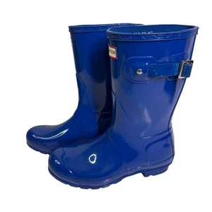 HUNTER Boots Rain 8 Short Glass Bright Blue English Great Britain Work Garden - Picture 1 of 10