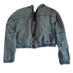 Ashley-Vintage-Charm Jeansjacke, Faux gefüttert, Bomberlänge, mit Kapuze Gr. M - Bild 1 von 12