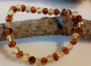 7" COGNAC UND HONIGGELB ECHTER BALTISCHER BERNSTEIN STRETCH ARMBAND - Bild 1 von 5
