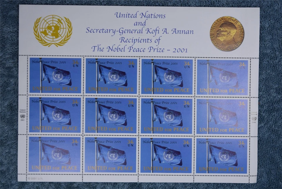 2001 Nobel Peace Prize Full Sheet - New York N816 - MNH - Image 1 of 1