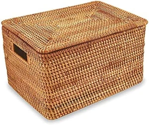 FIYAMMY Rattan Basket with Lid, Large Lidded Basket for Storage Rattan Box(15.3" - Picture 1 of 7