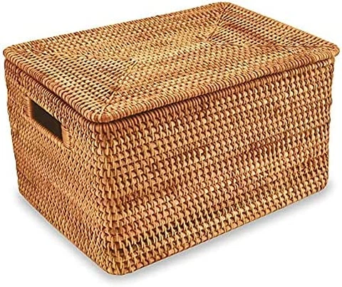 FIYAMMY Rattan Basket with Lid, Large Lidded Basket for Storage Rattan Box(15.3" Cover
