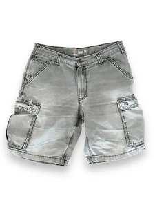 Carhartt Relaxed Fit Cargo Shorts Faded Gray / Green Snap Pockets Distressed 34 - Picture 1 of 7