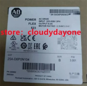 Original Allen Bradley 25A-D6P0N104 SER B PowerFlex 523 AC Drive 6A 3HP - Picture 1 of 3