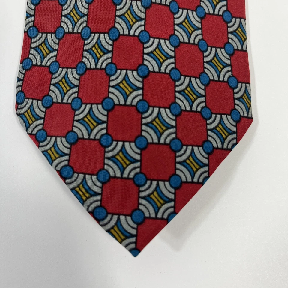 Gravata masculina Brandini 3,75 pol. L x L 58 em seda vermelho azul ouro - Imagem 1 de 4