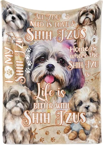 Shih Tzu Gifts for Women, Shih Tzu Flannel Blanket Throws for Dog Mom Dad, 50 X - Picture 1 of 7