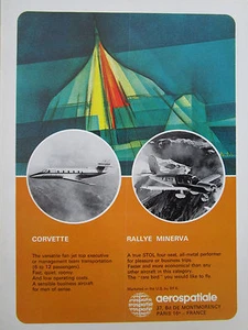 5/1972 PUB AEROSPATIALE CONCORDE CORVETTE AVION RALLYE MINERVA AIRCRAFT AD - Picture 1 of 1