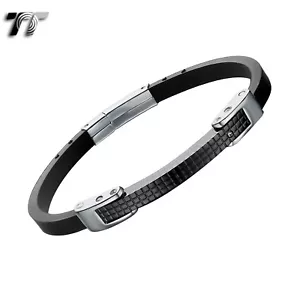 Top Quality TT 316L Black Stainless Steel Narrow Bangle With CZ (BR75) - Picture 1 of 1