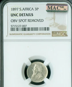1897 SOUTH AFRICA 3 PENCE NGC MS63 DETAILS * - Picture 1 of 2
