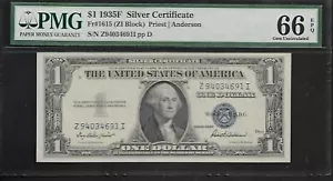 US 1 $ 1935F PMG 66 EPQ UNC Fr #1615 Silver Certificate Priest/Anderson - Picture 1 of 4