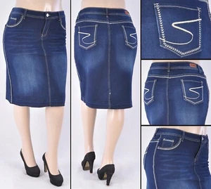 NUEVO CON ETIQUETAS Falda Bordada Denim Elástica Dk.Indigo Lavada, Talla XL a 3X -#SG-76334XC - Imagen 1 de 1