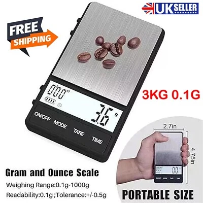 Báscula de café de viaje pequeña y delgada 3 kg x 0,1 g mini Reino Unido - Imagen 1 de 4
