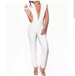 House of CB Ivory V Neck Skinny Jumpsuit - Picture 1 of 9