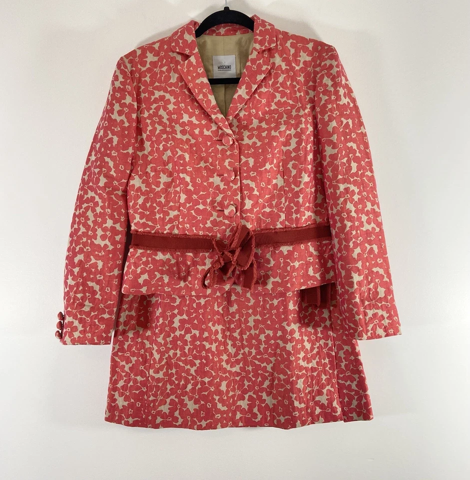 Moschino Barato y Elegante 2 Piezas Falda Traje Mujer 14 Beige/Rojo Floral Blazer Botones Foto 1 de 4