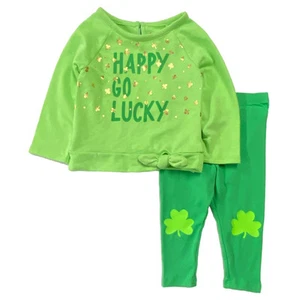 Infant Girls St Patrick's Day Top & Shamrock Pants Leggings Outfit 12 Mo - Picture 1 of 1