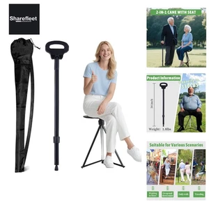 Gehstock mit Sitz, Tragbarer Gehstock Klappbar mit Tragetasche,Sitzstock für ... - Bild 1 von 9