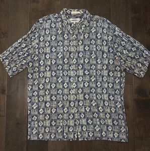 Campia Moda Blue Tropical Geometric Hawaiian Short Sleeve Shirt Size XL Pocket - Picture 1 of 6