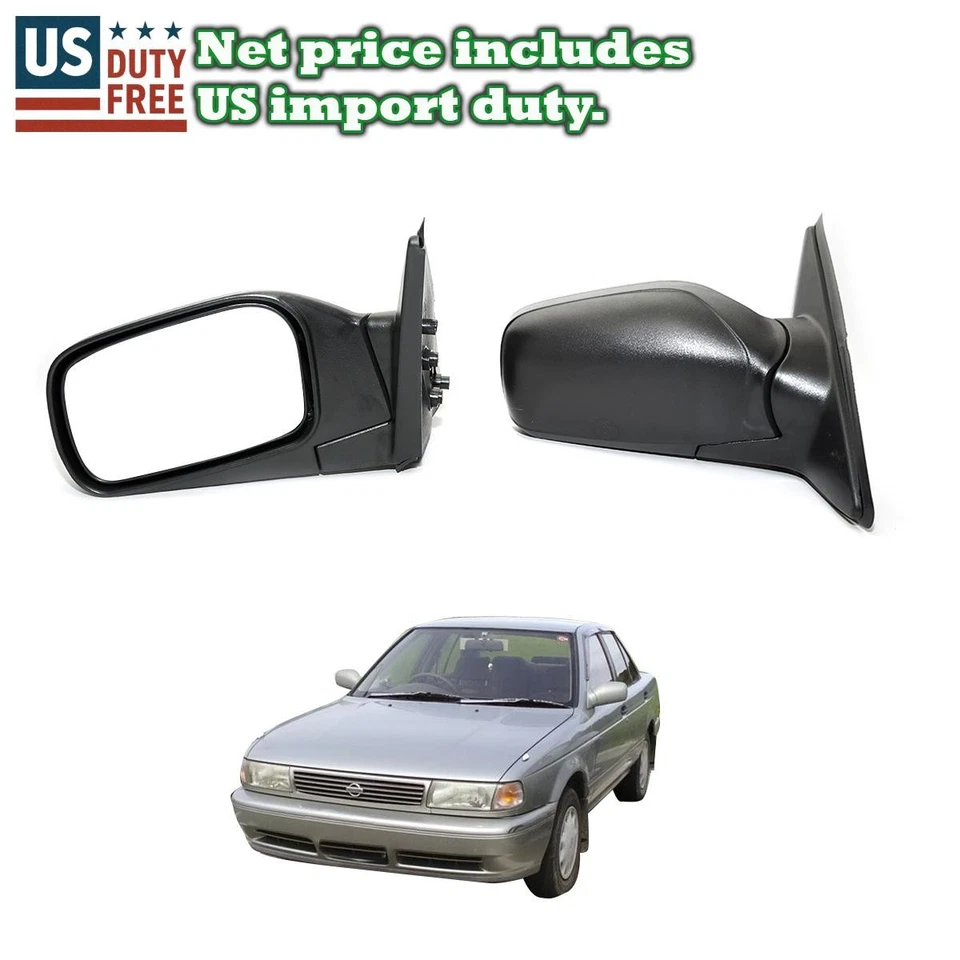 Par de espejos retrovisores negros Fit 1990-1993 Nissan Datsun Sunny Sentra B13 2 piezas nuevos Foto 1 de 4