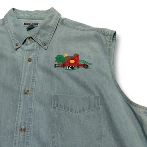 Vintage Jerzees Denim Button Vest Men's Size 2XL Farm Barn Embroidered - Picture 1 of 8