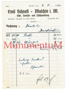 Obst- Gemüse- Fischhandlung Emil Schnell MALCHIN Rechnung 1944 F190 - Bild 1 von 1