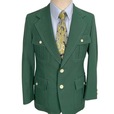 Blazer Palm Beach John Weitz Años 70 Hombres 36S Verde Ocio Chaqueta Poliéster Foto 1 de 4