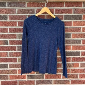 A new day Navy Blue Heathered Crewneck Long Sleeve Tee Shirt - Picture 1 of 3