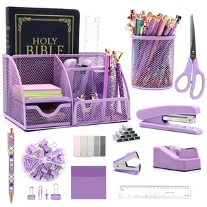 12 in 1 Purple Desk Organizers and Accessories Set Purple Office Supplies Purple - Picture 1 of 5