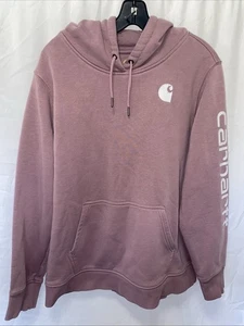 Carhartt Hoodie Sweatshirt Women XXL Pink Relaxed Fit Midweight Logo Pullover - Picture 1 of 8