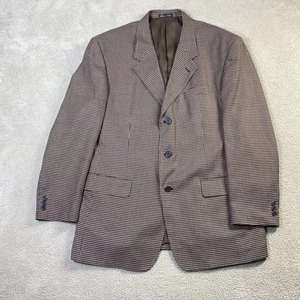 Monsieur Adolfo Blazer Mens 42R Brown Silk Wool Check Sport Coat Jacket Plaid - Picture 1 of 22