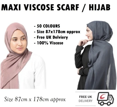 UK SCARVES VISKOSE/RAYON 50 FARBEN schlicht großer Maxi Schal Hijab neu viele Farben Schal
