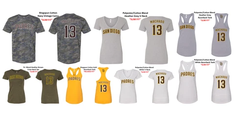 #13 Manny Machado San Diego Padres Ladies "Slim Fit" Deep V-Neck or Tank Top Cover
