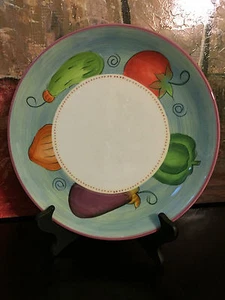 1 Dansk Ratatouille White Center Blue Rim Purple Edge Vegetables Dinner Plate - Picture 1 of 3