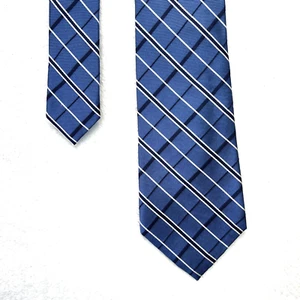 Ralph Lauren Blue White Plaid Men’s Necktie 3.5”x 59” 100% Silk Handmade - Picture 1 of 11