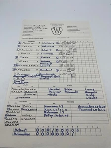 1987 Milwaukee Brewers 9/13/87 Team Game Used Plan RARE BP order VS Tigers - Picture 1 of 6