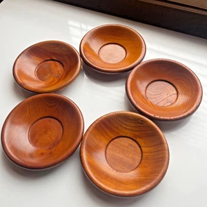 Vintage Japanese Drink Coasters – Natural Wood Set of 5 – 1980s Retro Brown - Picture 1 of 19