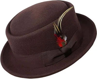 Porkpie Pork Pie Fedora Hats with Feather for Men Women 100% Wool - Image 1 of 3