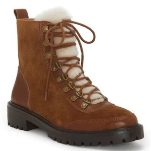 Neu ohne Karton Lucky Brand Iliana Wildleder Sherpa Wolle Schnürstiefel in Zedernbraun, Größe 7 - Bild 1 von 15